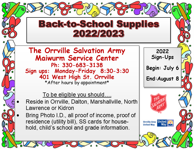 Salvation Army School Supply Sign Up